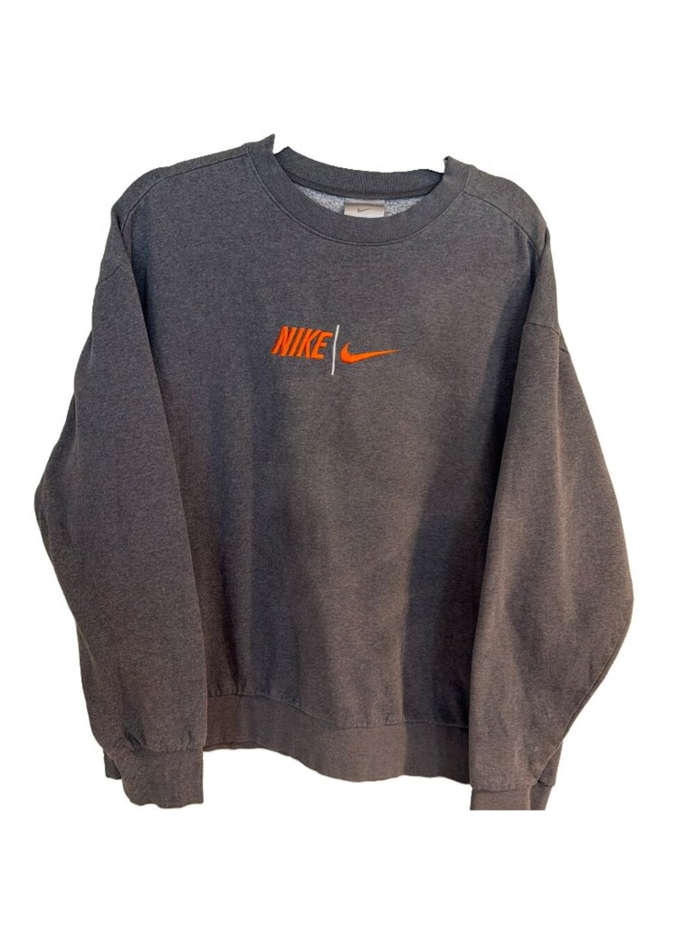 Nike Vintage Orange Center Swoosh Crewneck Mens Xl Gray Slouchy Comfy